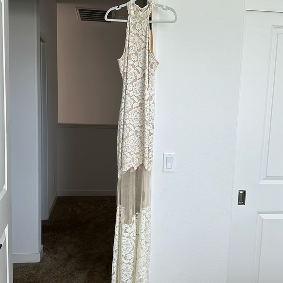 Maxi Halter Dress White Floral with Mesh Detailing - Picture 3 of 8